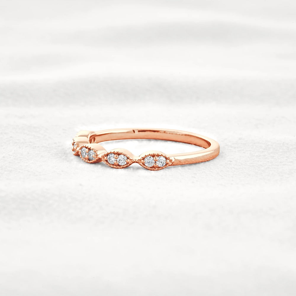 Round Cut Moissnaite Art Deco Wedding Band
