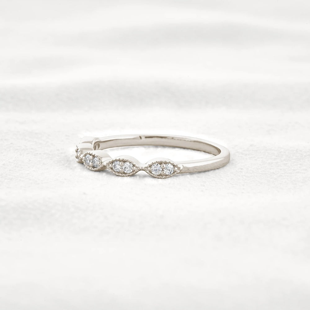 Round Cut Moissnaite Art Deco Wedding Band