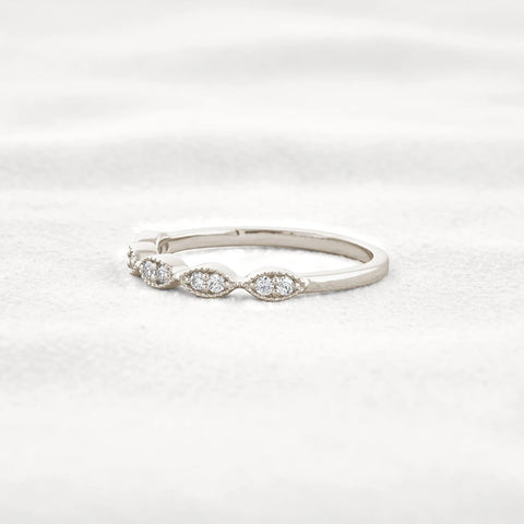 Round Cut Moissnaite Art Deco Wedding Band