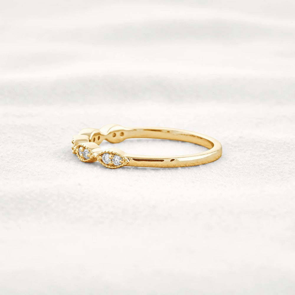 Round Cut Moissnaite Art Deco Wedding Band