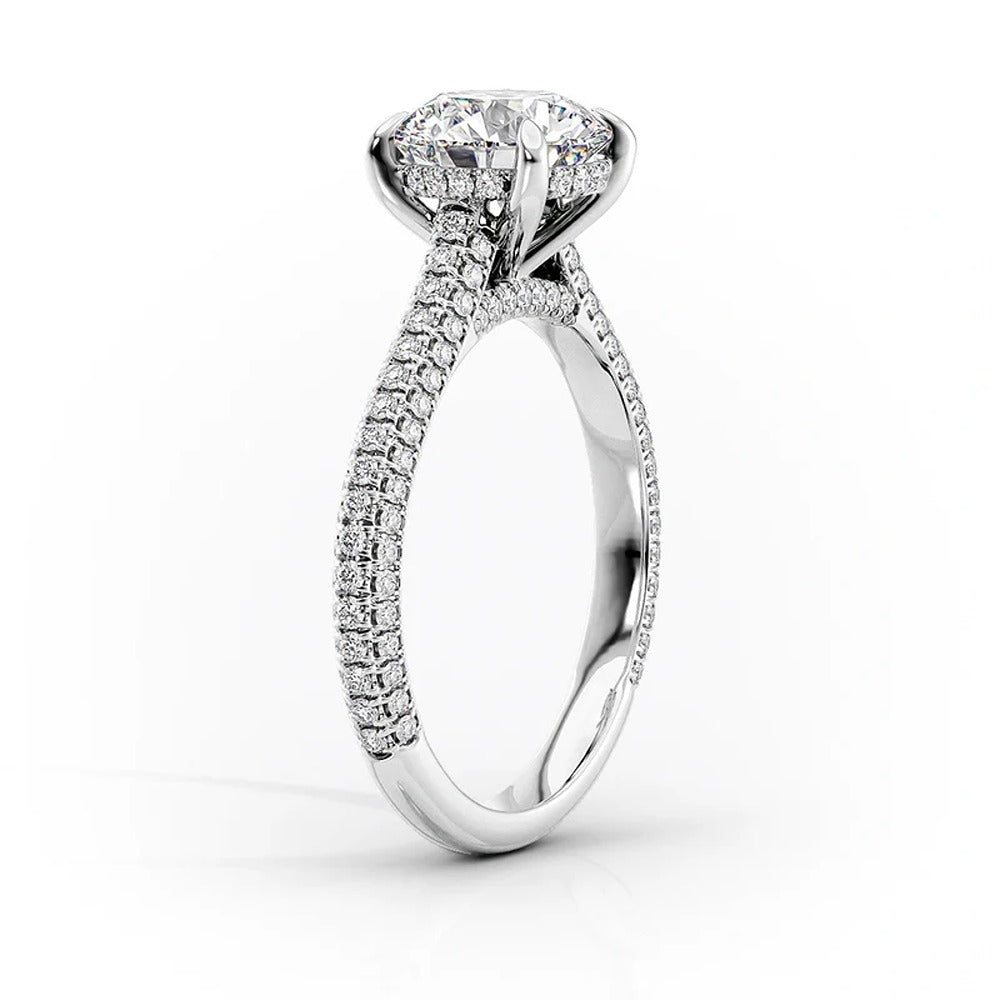 Round Cut Pave Set Moissanite Diamond Ring