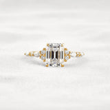 D Color Moissanite Emerald Cut Cluster Fancy Engagement Ring