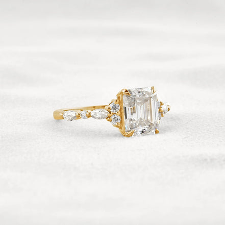 D Color Moissanite Emerald Cut Cluster Fancy Engagement Ring