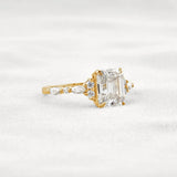 D Color Moissanite Emerald Cut Cluster Fancy Engagement Ring