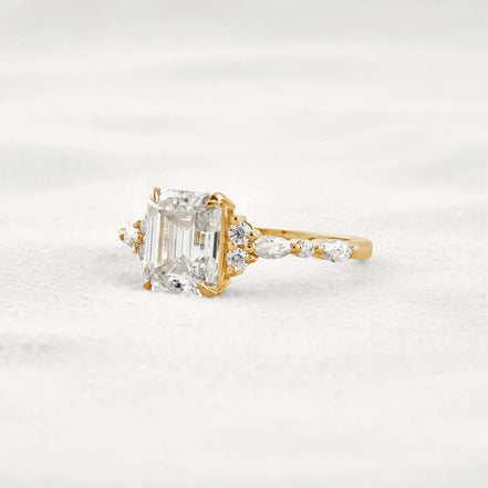 D Color Moissanite Emerald Cut Cluster Fancy Engagement Ring
