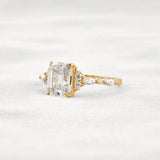 D Color Moissanite Emerald Cut Cluster Fancy Engagement Ring