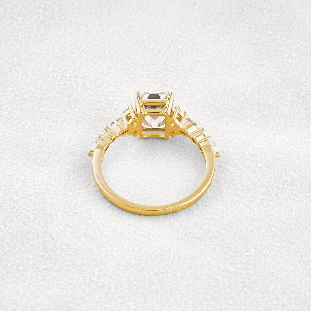 D Color Moissanite Emerald Cut Cluster Fancy Engagement Ring