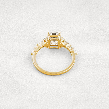 D Color Moissanite Emerald Cut Cluster Fancy Engagement Ring
