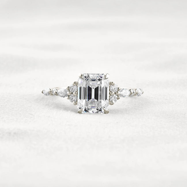 D Color Moissanite Emerald Cut Cluster Fancy Engagement Ring