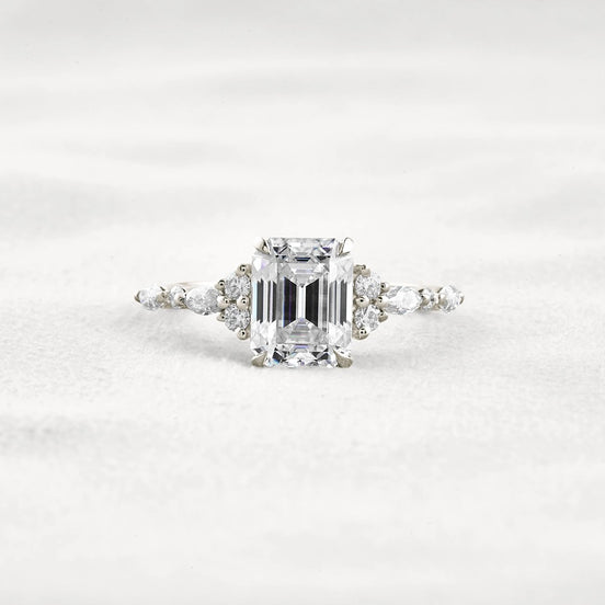 D Color Moissanite Emerald Cut Cluster Fancy Engagement Ring