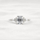 D Color Moissanite Emerald Cut Cluster Fancy Engagement Ring