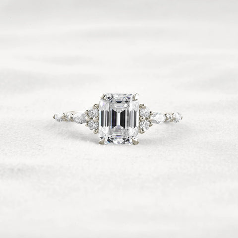 D Color Moissanite Emerald Cut Cluster Fancy Engagement Ring