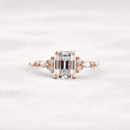 D Color Moissanite Emerald Cut Cluster Fancy Engagement Ring