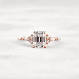 D Color Moissanite Emerald Cut Cluster Fancy Engagement Ring