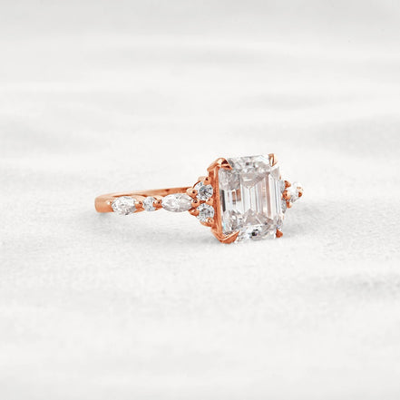 D Color Moissanite Emerald Cut Cluster Fancy Engagement Ring