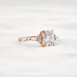 D Color Moissanite Emerald Cut Cluster Fancy Engagement Ring