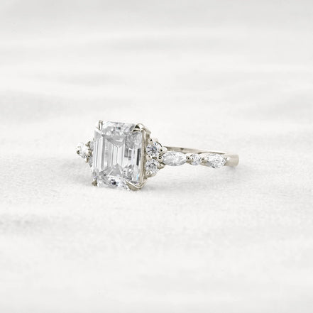 D Color Moissanite Emerald Cut Cluster Fancy Engagement Ring
