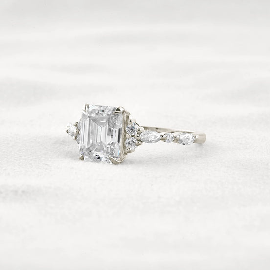 D Color Moissanite Emerald Cut Cluster Fancy Engagement Ring