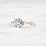 D Color Moissanite Emerald Cut Cluster Fancy Engagement Ring