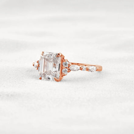 D Color Moissanite Emerald Cut Cluster Fancy Engagement Ring