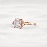 D Color Moissanite Emerald Cut Cluster Fancy Engagement Ring