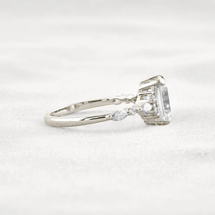 D Color Moissanite Emerald Cut Cluster Fancy Engagement Ring