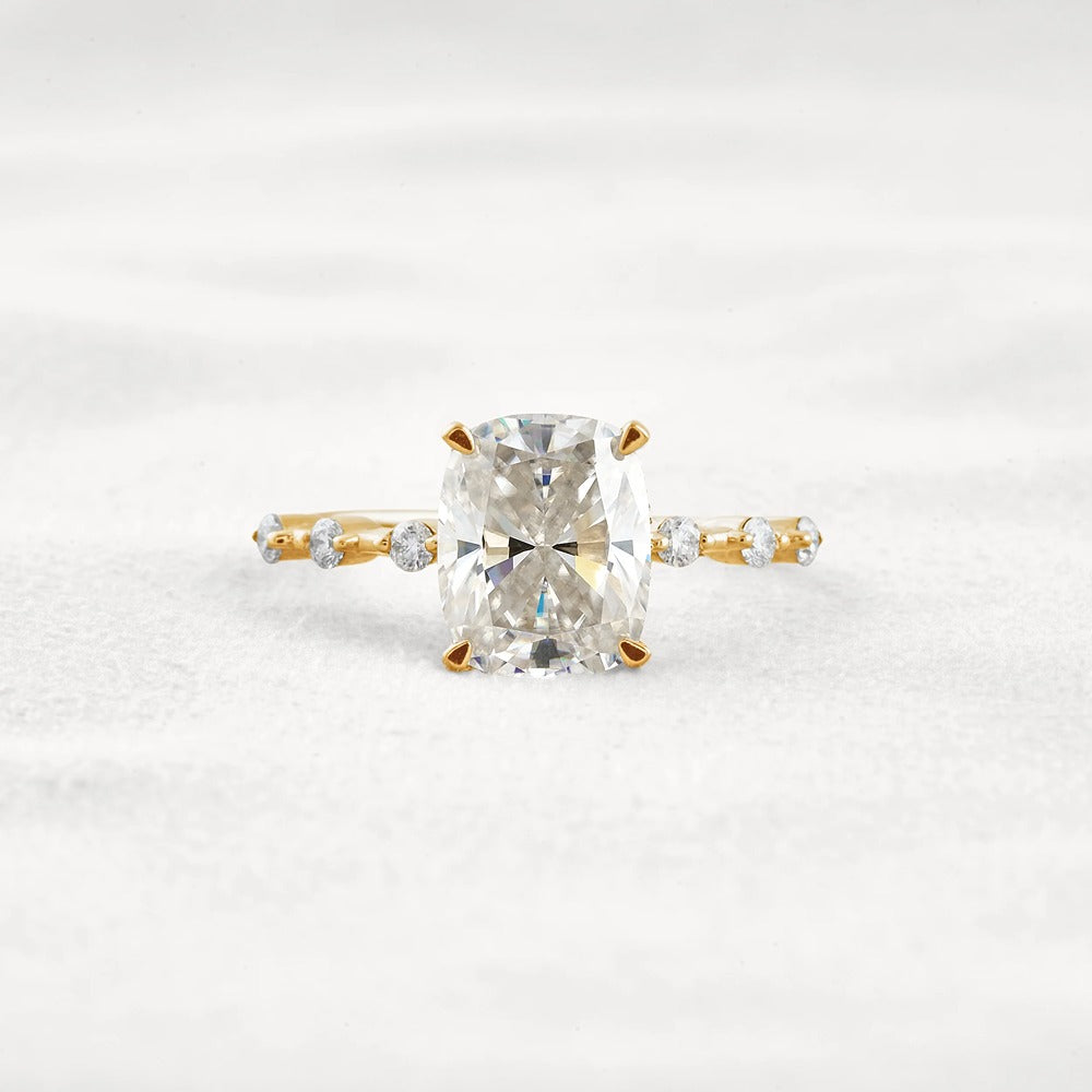Hidden Halo Cushion Cut Moissanite Diamond Wedding Ring