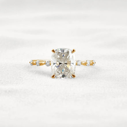 Hidden Halo Cushion Cut Moissanite Diamond Wedding Ring