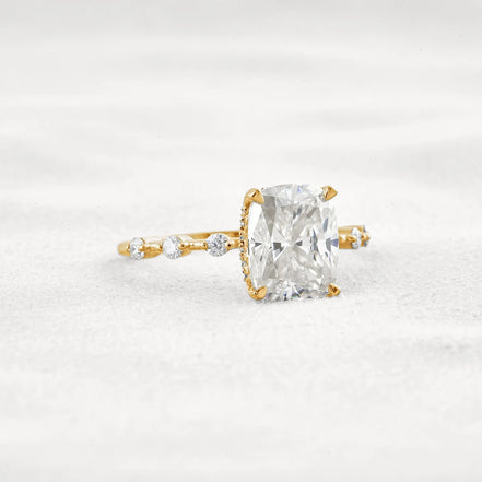 Hidden Halo Cushion Cut Moissanite Diamond Wedding Ring