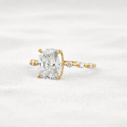 Hidden Halo Cushion Cut Moissanite Diamond Wedding Ring