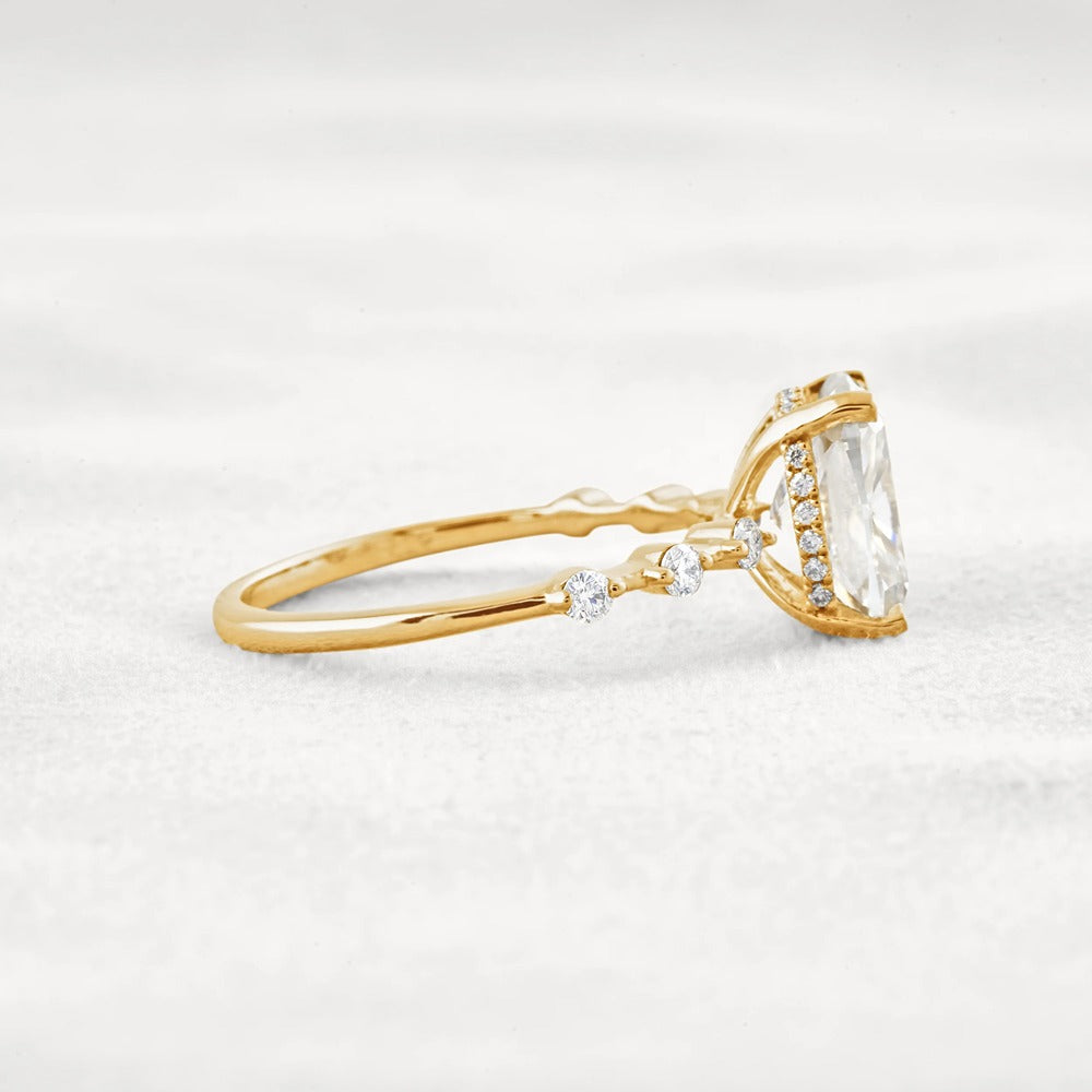 Hidden Halo Cushion Cut Moissanite Diamond Wedding Ring
