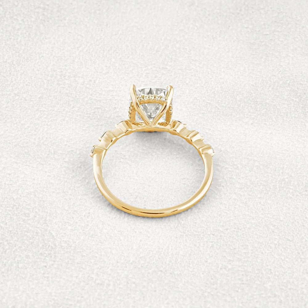 Hidden Halo Cushion Cut Moissanite Diamond Wedding Ring