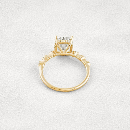 Hidden Halo Cushion Cut Moissanite Diamond Wedding Ring