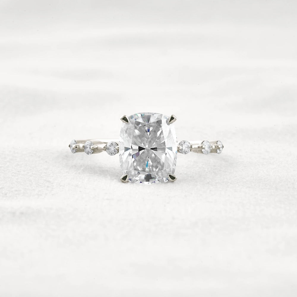 Hidden Halo Cushion Cut Moissanite Diamond Wedding Ring