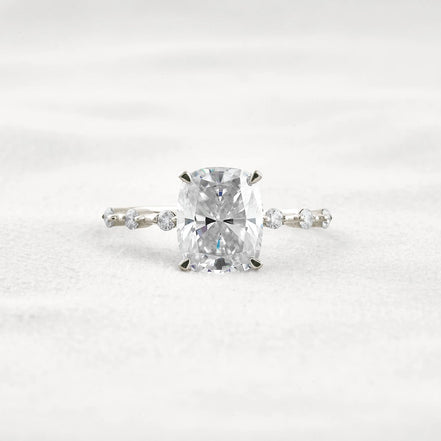 Hidden Halo Cushion Cut Moissanite Diamond Wedding Ring