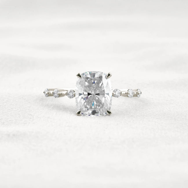 Hidden Halo Cushion Cut Moissanite Diamond Wedding Ring