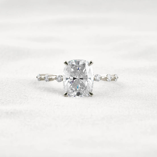 Hidden Halo Cushion Cut Moissanite Diamond Wedding Ring