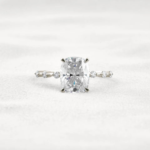Hidden Halo Cushion Cut Moissanite Diamond Wedding Ring