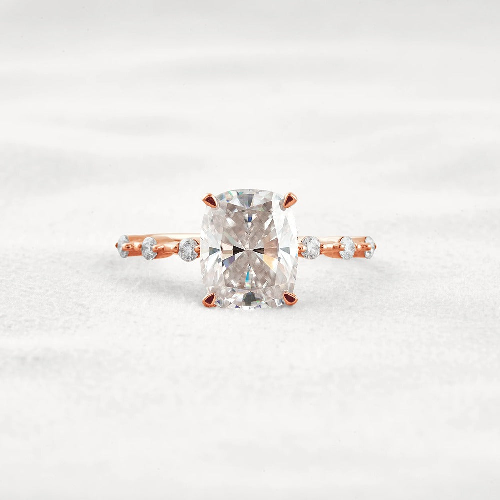 Hidden Halo Cushion Cut Moissanite Diamond Wedding Ring