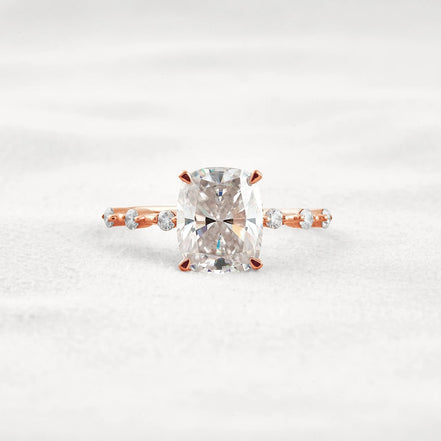 Hidden Halo Cushion Cut Moissanite Diamond Wedding Ring
