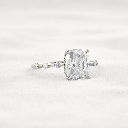 Hidden Halo Cushion Cut Moissanite Diamond Wedding Ring
