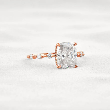 Hidden Halo Cushion Cut Moissanite Diamond Wedding Ring