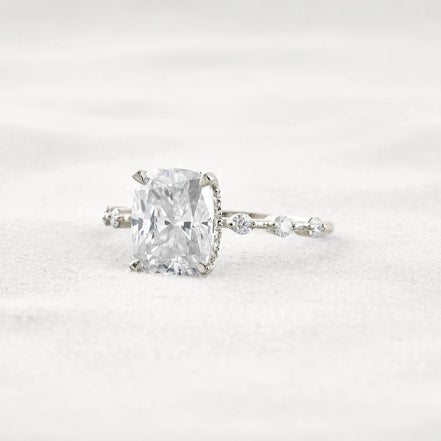 Hidden Halo Cushion Cut Moissanite Diamond Wedding Ring