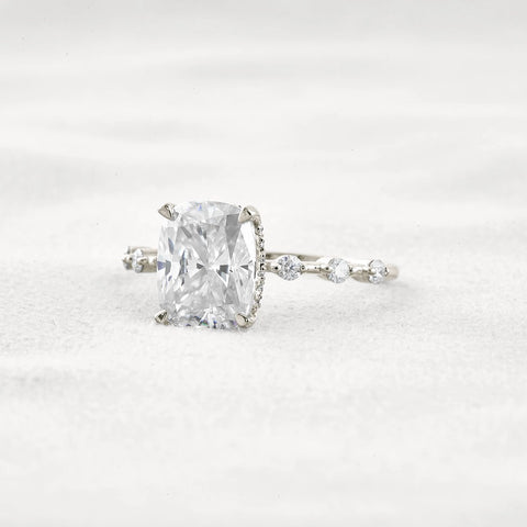Hidden Halo Cushion Cut Moissanite Diamond Wedding Ring