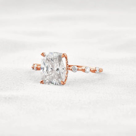 Hidden Halo Cushion Cut Moissanite Diamond Wedding Ring