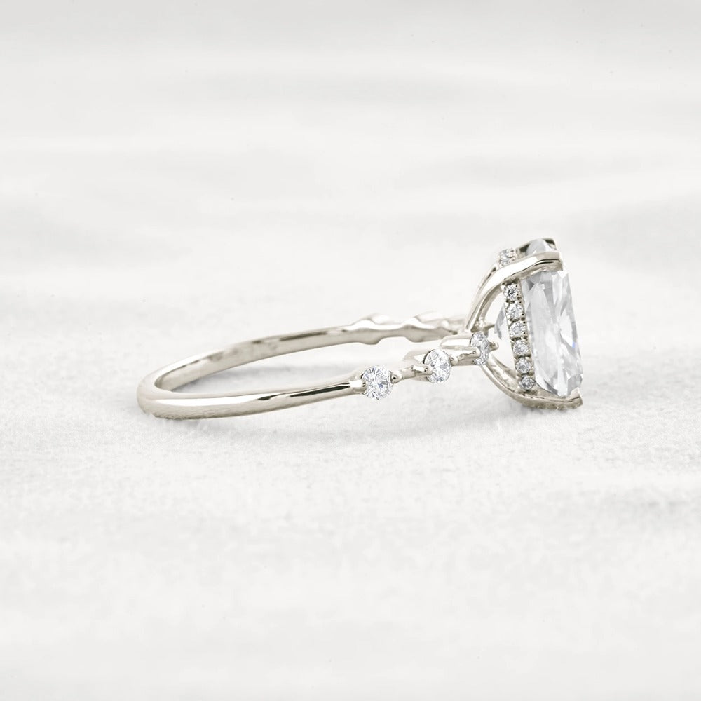 Hidden Halo Cushion Cut Moissanite Diamond Wedding Ring
