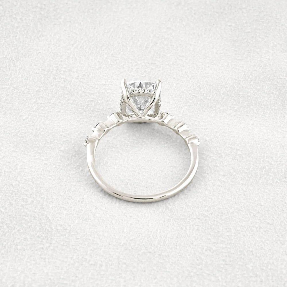 Hidden Halo Cushion Cut Moissanite Diamond Wedding Ring