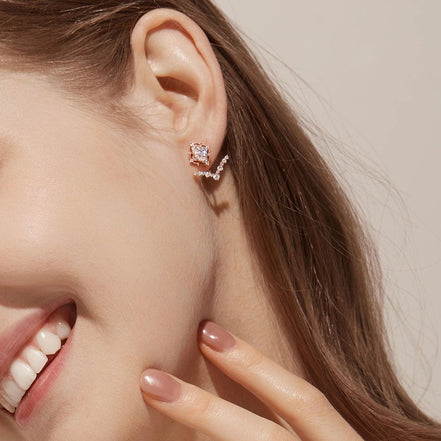 Moissanite Diamond Oval & Round Cut Vintage Style Stud Earring