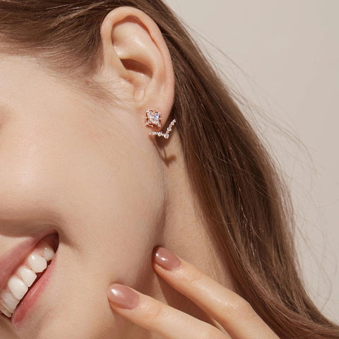 Moissanite Diamond Oval & Round Cut Vintage Style Stud Earring