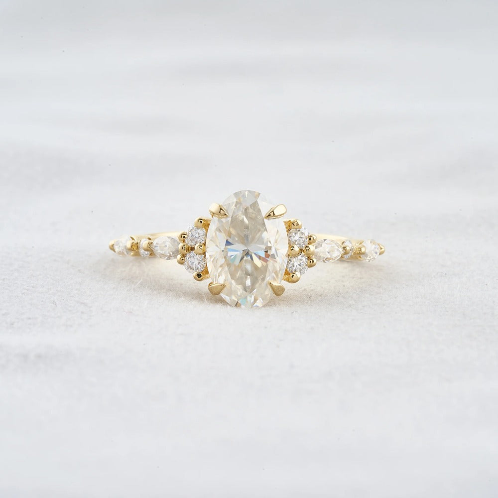 Solitaire With Side Accent Moissanite Oval Cut Engagement Ring
